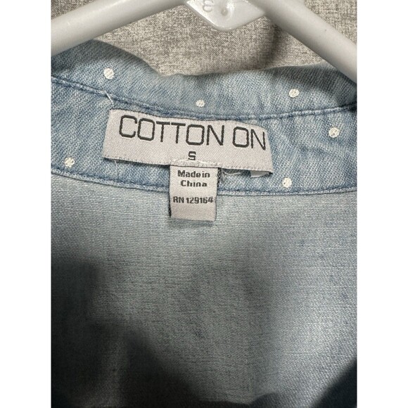 Cotton On Blue White Polka Dot Cotton Sleeveless Button Top Chambray Tank Small - Picture 4 of 6